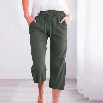 Women Classic Solid Color Linen Capris