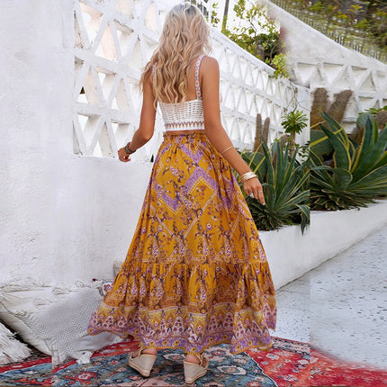 Women Summer Bohemian Long A-Line Holiday Skirt