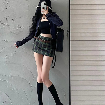 Women High Waist Plaid Mini Skirts