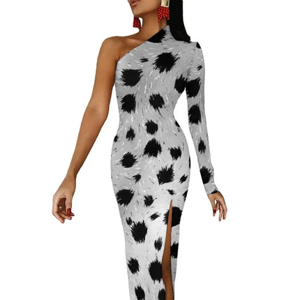 Women Dalmatian Animal Spotted Black Maxi Dress