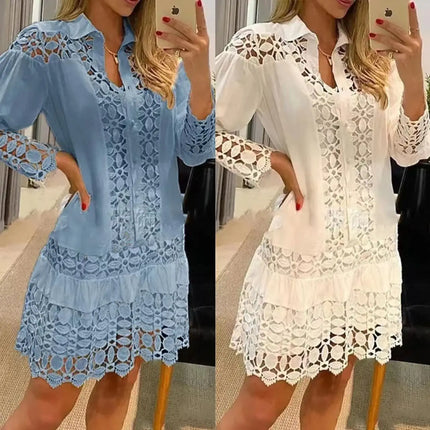 Women Long Solid Lace Party Dress