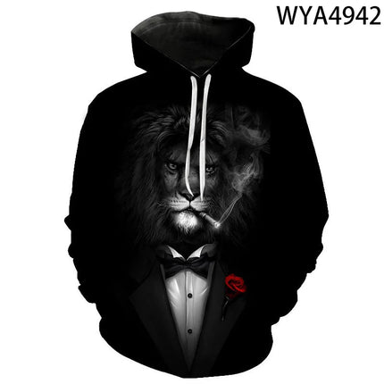 Men 2024 Lion 3D Streetwear Animal Hoodies