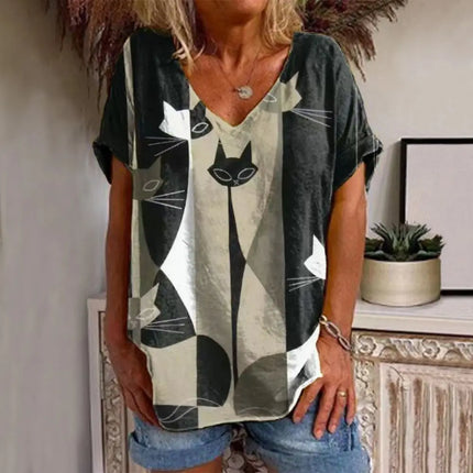 Women Solid Streetwear Animal Summer Tees