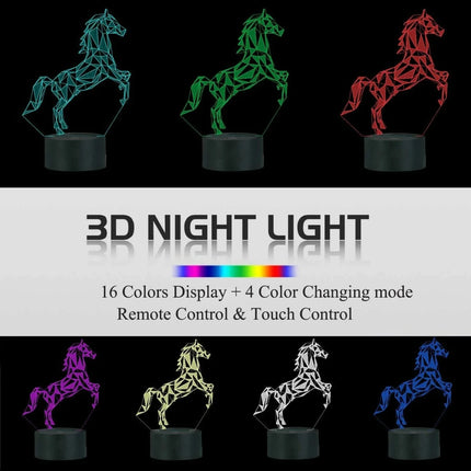 3D LED Horse Unicorn Animal USB Night Light