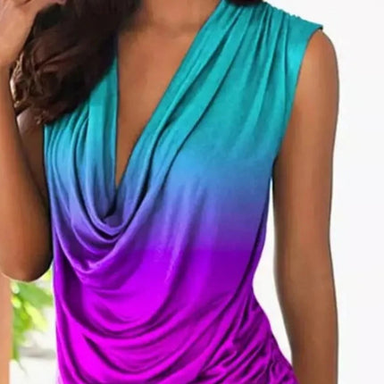 Women Fashion Summer Rainbow Cowl Neck Tank Top