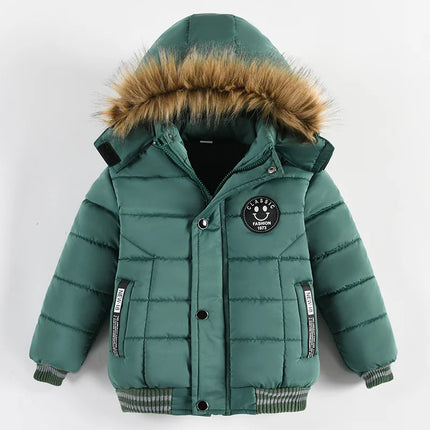 Baby Boy Keep Warm Solid Hooded Jacket