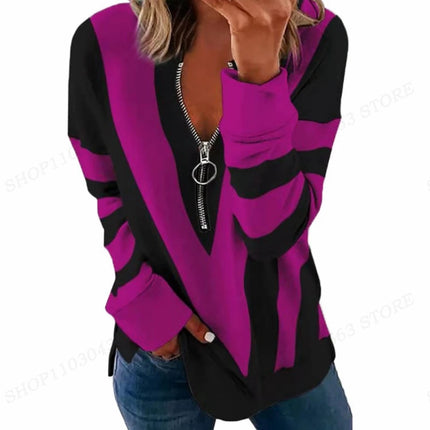 Women Striped Star Open Zip Sweaters