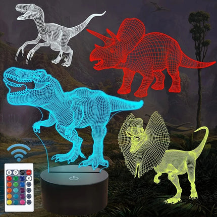 Kids Room 3D T-Rex Dinosaur 4Pattern LED Night Light