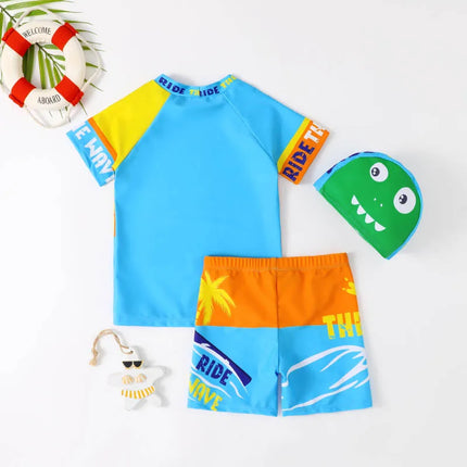 Baby Boy Cartoon Dinosaur 3D 3pc Swimwear Set