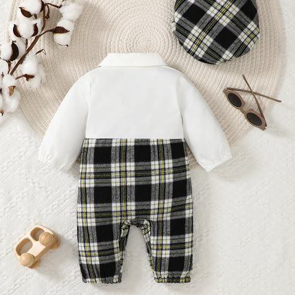 Baby Boy Bowtie Gentleman Long Plaid Rompers