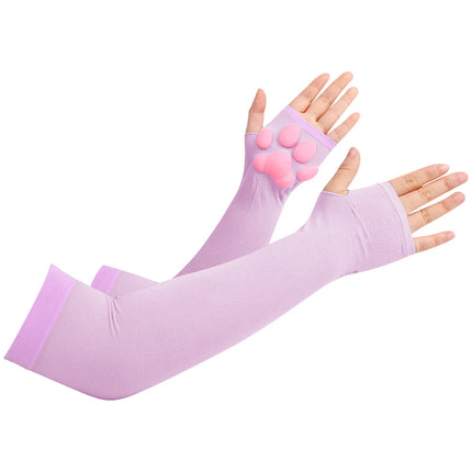 Women Cat Paw Thigh High Socks Gloves Set