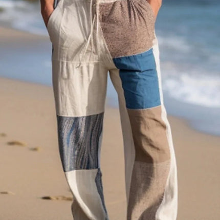 Men Geometric Plaid Pattern Beach Pants