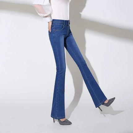 Women Cowboy High Waist Flare Denim Jeans