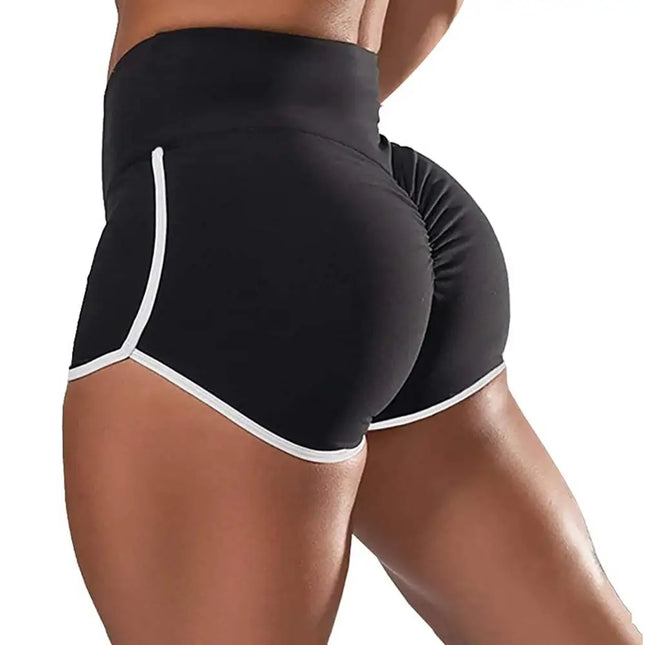 Women High Waist Solid Black Yoga Fitness Shorts