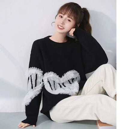 Women Autumn Heart Sweater Knitted 2pc Set