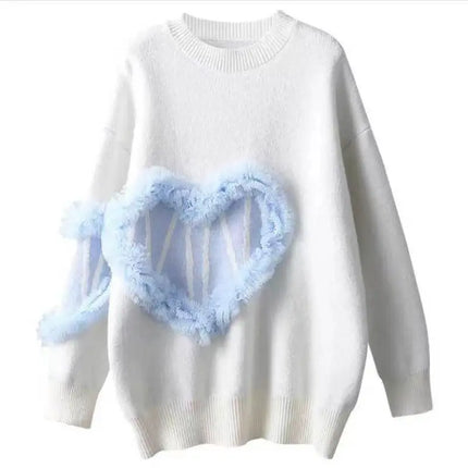 Women Autumn Heart Sweater Knitted 2pc Set