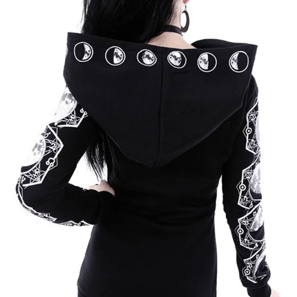 Women Black Gothic Lunar Moon Hoodie