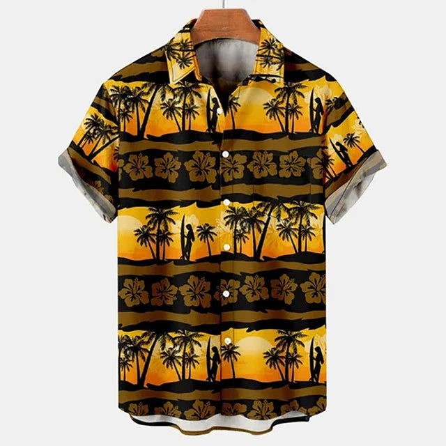 Men Hawaiian Parrot Animal Lapel Shirts