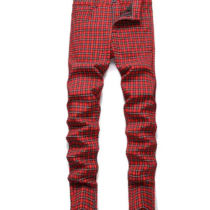 Men Business Casual Elastic Plaid Pants - Mad Fly Essentials