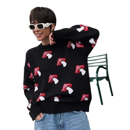 Women Trendy Mushroom Graphic Long Casual Sweater