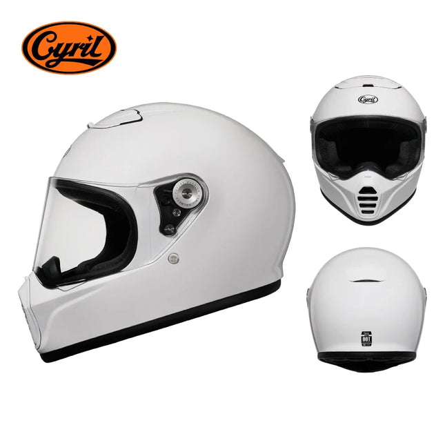 Lightweight Full Face White Beige Retro Motorcycle Helmet