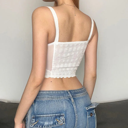 Women Vintage 90s Lace Crop Top