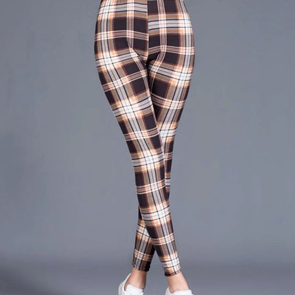 Women Fitness Plaid Elastic Leggings