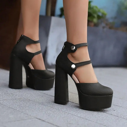 Women Round Toe Solid Ultra High Pumps