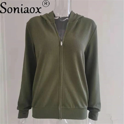 Women Autumn Zip Solid Cardigan Hoodies