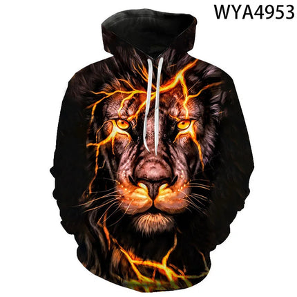 Men 2024 Lion 3D Streetwear Animal Hoodies