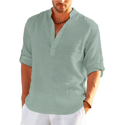 Men Solid Long Linen Casual Shirts