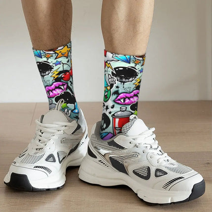 Men Compression Happy 3D Graffiti Socks