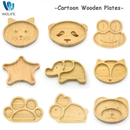 Eco-Friendly Baby Food Wooden Animal Dinner Tray Set