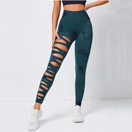 Women 2024 Tie-Dye Blue Black 3D Fitness Leggings