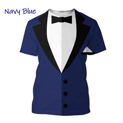 Men Funny 3D Tuxedo Graphic Bow Shirts