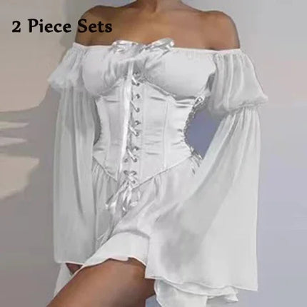 Women Summer 2pc Chiffon Off Shoulder Dress