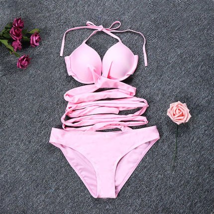 Women Beachwear Solid Crisscross Bikini Sets