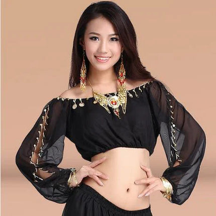 Women Belly Dancing Sequin Half Sleeve Tops