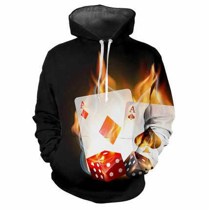 Men Hot 3D Poker Ace Spades Party Hoodies