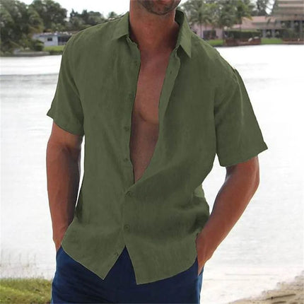 Men 2024 Summer Lapel Beach Linen Shirts