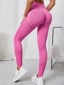 Women Pink Seamless Solid Fitness Leggings