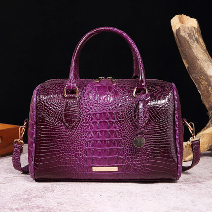 Women Crocodile Embossed Boston Satchel Handbag