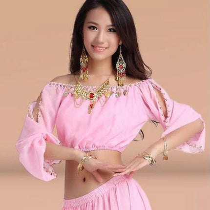 Women Belly Dancing Sequin Half Sleeve Tops