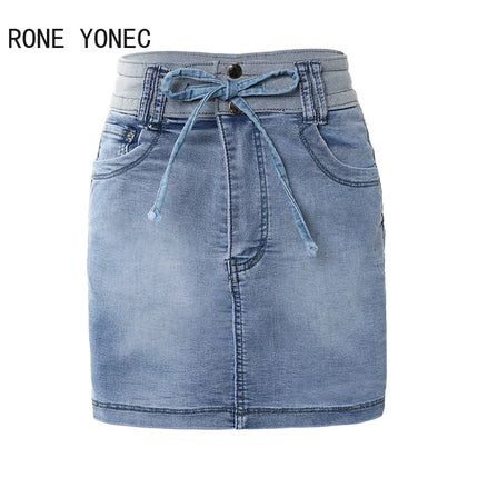 Women Casual Drawstring Pocket Mini Denim Skort