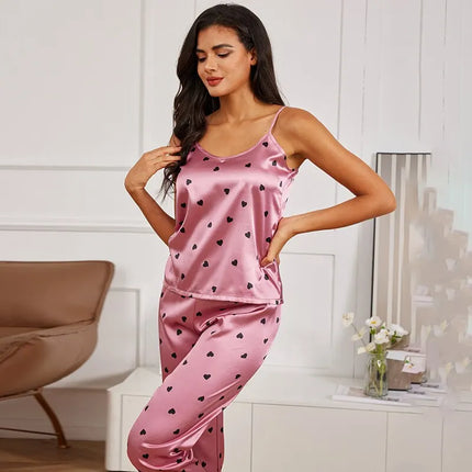 Women Satin Silk Hearts 2024 Pajama Sets