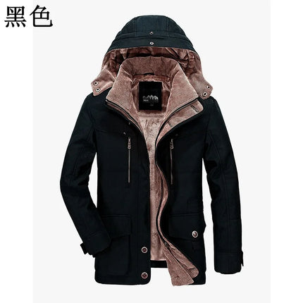 Men Long Winter Down Cargo Hooded Jackets