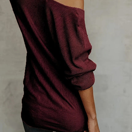 Women Solid Off Shoulder Long Sweaters