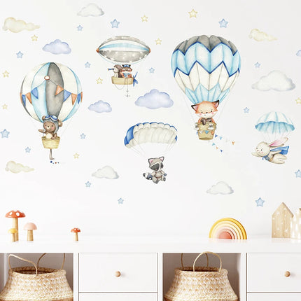 3D Hot Air Balloon Clouds Wall Stickers