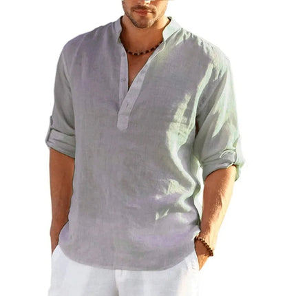 Men Solid Long Linen Casual Shirts