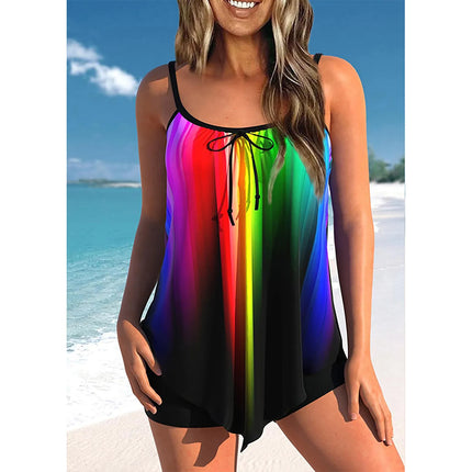 Women Plus Rainbow Swimwear Tankini Set